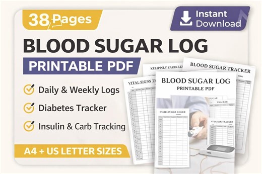 Blood Sugar Log Printable PDF | Diabetes Tracker Daily Glucose Log Sheet | Insulin & Carb Tracker | Diabetic Planner A4 US Letter - Etsy