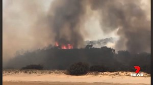 A frightening view of Fraser Island from the shoreline at Cathedrals campground, as flames creep dangerously close to the popular accommodation spot. A number of tourists have already made their way back to the mainland as northerly winds intensify multiple fire fronts tearing through the island. A local fire ban has been declared for the region. Credit: Rohan Lillie. Report on 7NEWS Wide Bay at 6pm. www.7NEWS.com.au #qldfires #7NEWS | 7NEWS Wide Bay
