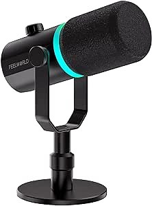 FEELWORLD PM1 XLR USB Dynamic Microphone with Desktop Stand Gifts for Podcast Recording PC Computer Gaming Live Streaming Vocal Voice-Over, Studio Metal Mic, RGB Light, Mute Button, Headphones Jack