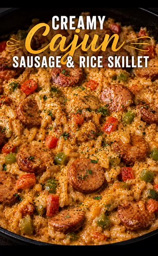Creamy Cajun Sausage & Rice Skillet 🌶️🧀 RECIPE This creamy Cajun sausage and rice skillet is rich, cheesy, smoky, and packed with bold flavor. An easy one-pan dinner perfect for busy nights! Ingredients: 14 oz smoked sausage, sliced 1 tablespoon olive oil 1 small onion, diced 1 green bell pepper, diced 1 red bell pepper, diced 3 cloves garlic, minced 1 cup uncooked long grain rice 2 cups chicken broth 1 cup heavy cream 1 1/2 cups shredded cheddar cheese 1 teaspoon Cajun seasoning 1/2 teaspoon 
