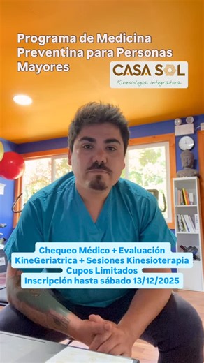 Casasol on Instagram: "✨ NUEVO PROGRAMA DE MEDICINA PREVENTIVA PARA PERSONAS MAYORES ✨ ¿Tienes 60 años o más, o cuidas a una persona mayor, y quieres que se mantenga firme, activa y con menos dolores? En Centro Médico Terapéutico Integrativo Casa Sol creamos un programa completo para cuidar la salud antes de que aparezcan las complicaciones. 🔹 ¿Qué incluye el programa? ✅ Evaluación médica completa ✅ Evaluación kinesiológica gerontogeriátrica ✅ Sesiones de kinesiología enfocadas en: • Mejorar fu