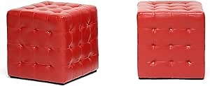 Baxton Studio Siskal Modern Cube Ottoman, Red, Set of 2