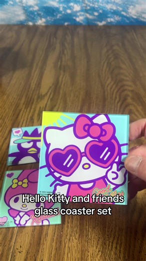 Cute hello Kitty and friends glass coaster set. #hellokitty #glasscoasters #coasters #fyp #tiktokmademebuyit