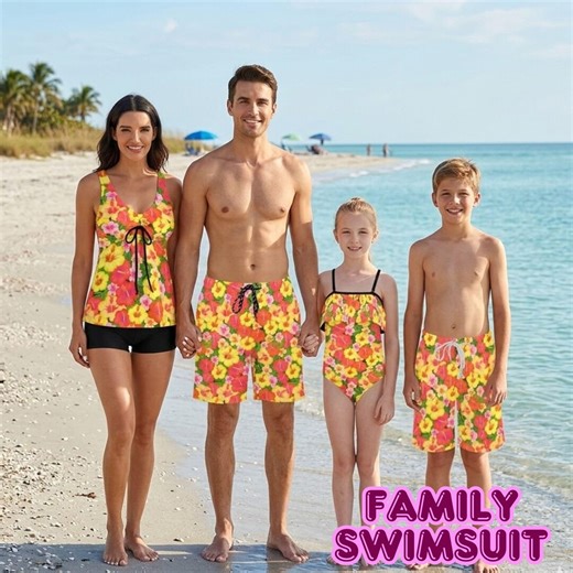 Orange & Yellow Hibiscus Family Matching Swimwear Set – Women’s Plus Size Tankini and Men’s/boys’ Beach Shorts - Etsy