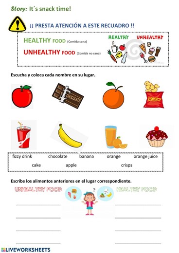 Healthy unhealthy food - worksheet