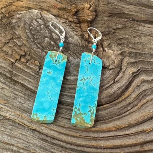 Kathy Morgan on Instagram: "Check out these fun and funky turquoise slabs Paul made. Kingman and Number 8 turquoise mines. It’s fun just to let things take their own shape sometimes. . . . #turquoisejewelry #kingmanturquoise #number8turquoise #madeinwyoming #earringsofinstagram"