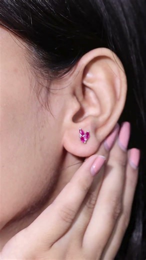 Marquise Ruby Stud Earrings | Ruby 3 Stone Cluster Earrings | July Birthstone Jewelry