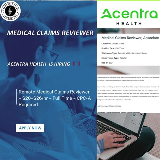 Medical Claims Reviewer, Associate 📌 Acentra Health is HIRING ❗❗ 📍 Location: Remote (United States) 💼 Type: Full-Time 💰 Pay: $20.00 – $26.00 per hour 📩 Apply Here: https://careers.acentra.com/jobs/5021?lang=en-us&fbclid=IwY2xjawPIt11leHRuA2FlbQIxMABicmlkETFvMDdmMDlYZzlsOHY0eUNYc3J0YwZhcHBfaWQQMjIyMDM5MTc4ODIwMDg5MgABHhyD1wxxSIncDCEc7IaX1vB9SqHFMQbYRIuaEelEupdlUvoE3v5hI9kA99fO_aem_DhTw2KDtQjbeHuJ8DCgNSw Work from home as a Medical Claims Reviewer with Acentra Health! Full-time remote role fo
