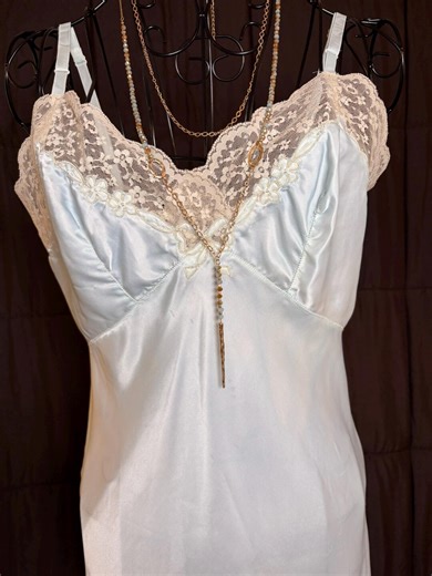 Vintage Blue Lace Trim Slip Dress | 1950s Corhan Noumair Lingerie - Etsy