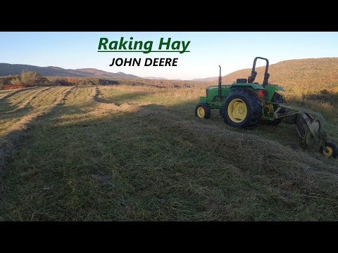 John Deere 5055 Raking Hay w/ JD 350 Rake - 2nd Cut, High Ground