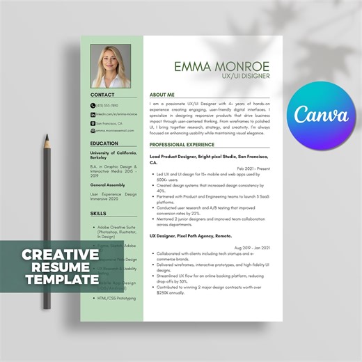 Modèle de CV moderne avec photo, pages de CV professionnel 2026 pour Mac, lettre de motivation incluse, téléchargement immédiat au format PDF, profil, modifiable sur Canva - Etsy France