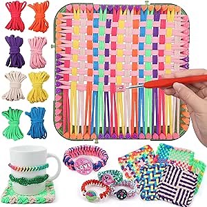 FUNiOi Weaving Loom Kit Toys for Kids, DIY Crafts Projects of 6 Potholders and 10 Friendship Bracelets, 2-in-1 Square Buildable Loom Knitting Kits, Gift Ideas for Girls 6-12 Years Old