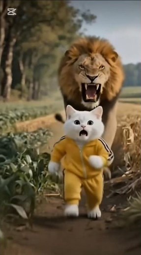 الأسد قرب يخلص على مياو 😨 #مياو #قط #اسد #رعب #شورتس #حيوانات #دراما #قصة #سبايدر_مان