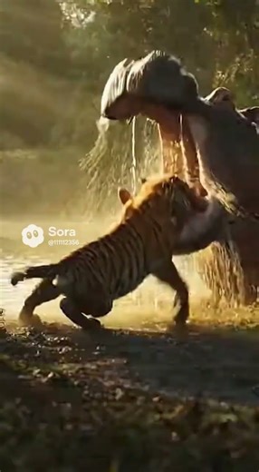 Hippo Tries to Swallow a Tiger by the River!🦛🦷🐅Wildlife Survival Moment#wildlife#nature#animals