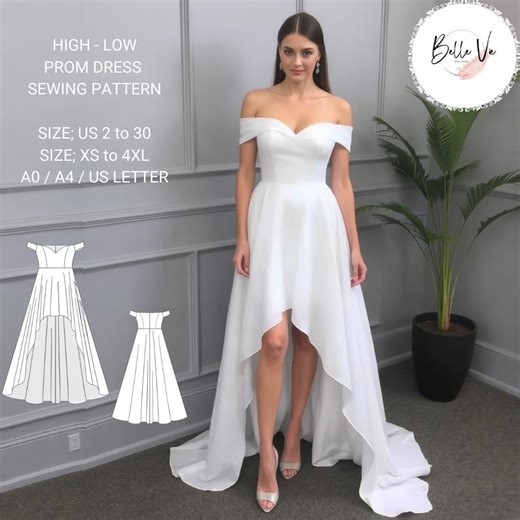 Off Shoulder High-low Dress Sewing Pattern: Bridal, Prom(a0, A4, US Letter) (PDF Pattern) - Etsy Australia
