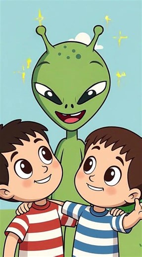 boys and alien animation story in English