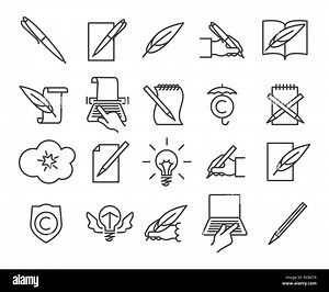 Storytelling icons. Writing and creative book telling symbols with pen and pencil in simple lines, vector illustration Stock Vector Image & Art - Alamy