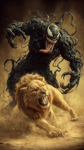 @epic_kor_ai on Instagram: "🤯🔥👀 Ai Venom-Lion Animal Hybrid: What if a Lion transformed into a Symbiote Monster? Deep in the vast desert, a mighty Lion undergoes an unbelievable Transformation. The Alien Venom symbiote slowly covers his muscular body with living black slime. Dark tendrils spread across his fur, glowing eyes pierce the horizon, and a terrifying new Venom-Lion Hybrid is born. Watch this powerful AI Morph Fusion and transformation come to life! #aiart #hybrid #fusion #animalfusi