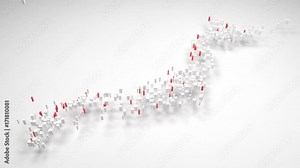 Decorative map of Japan - Asia | 3D rain of little bricks