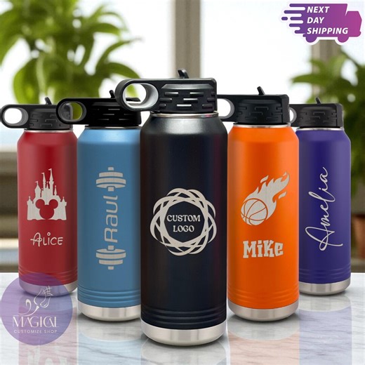 Custom Laser Engraved Water Bottle: Personalized Logo, Insulated Stainless Steel - Etsy