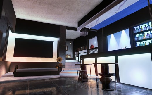 ff14装修 现代m酒吧会所，冷暖渐变光封层