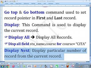 Visual FoxPro Commands with Real Examples | Replace, Delete, Display, Recall, GOTO | RYCTC |