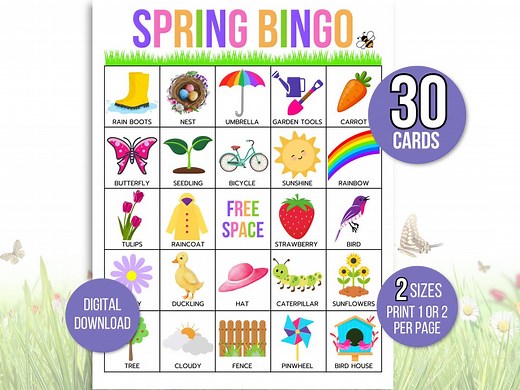 Printable Spring Bingo, 30 Spring Bingo Cards, Spring Activity for Kids, Kids Spring Party Game, Spring Classroom Activity, Spring Game - Etsy