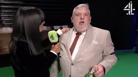 Claudia Winkleman gets hit in the face by Crufts winner in awkward mishap