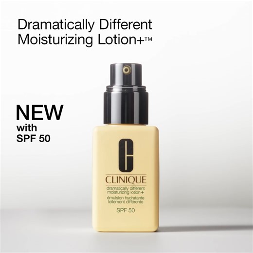 Dramatically Different Moisturizing Lotion ™ now with SPF 50*. Strengthens skin barrier, provides all day hydration and protects against UV rays. *SPF 50 broad spectrum high protection sunscreen. Always read the label and follow the directions for use. | Clinique