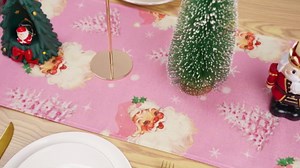 Christmas Table Runner Santa Claus Merry Christmas Tree Snowflake Pink Long Runners for Winter Xmas Home Kitchen Dining Party Decor 13 x 60 Inch