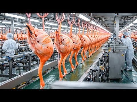 Inside a Large-Scale Processing Facility: Industrial Handling of Flamingo Feathers and Meat