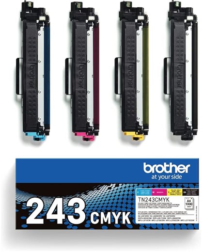 Brother TN-243CMYK Original Tonerkartusche Druckt bis zu 1000 Seiten, cyan, magenta, gelb und schwarz, 1er Pack