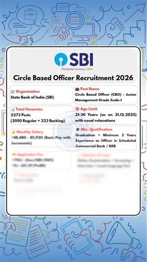 Sbi circle based officer | sbi job vacancy | #शॉर्ट्स #sbi #yallajobs #jobs2026
