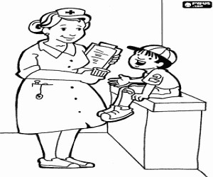 Nurse and child at the hospital coloring page printable game