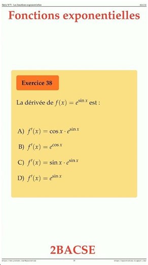 Exercice 38 Serie 7 Les Fonctions Exponentielles 2BACSE Maths space2study M2BSES7v6 #maths