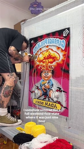Justin Colegrove on Instagram: "Adam Bomb 8a Sticker [Topps-Garbage Pail Kids] 51”x36.5” w/non slip, signed ✍️ 1/1 NFS I really did not think I was gonna be able to pull this off until I found that faded brick color to finish Adam’s skin tone🙏 Color matching has been very difficult since Joann left us and my at home stock is running low. *Don’t be afraid to let me know what you think, thanks for looking :-) Perfect gift for a GPK collector, thank you Anthony! OG art by #johnpound 🔥 #garbagepai
