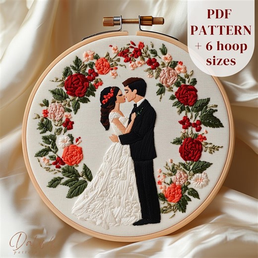 Bride and Groom Embroidery Pattern, Wedding Scene Design, Digital Download PDF File - Etsy