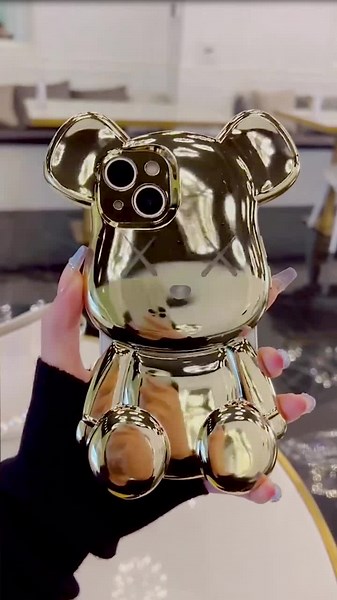 Unique Golden 3D Bear iPhone 13 Phone Case