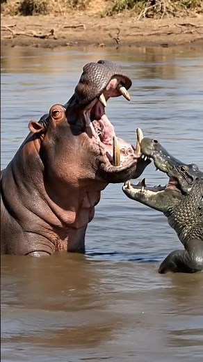 Hippo vs Crocodile – The Most Brutal River Battle Ever #nature #wildlife