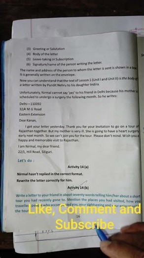 Class 7 || Lesson 1|| The Book of Nature || Activity 14b || Letter || A tour you had recently gone||