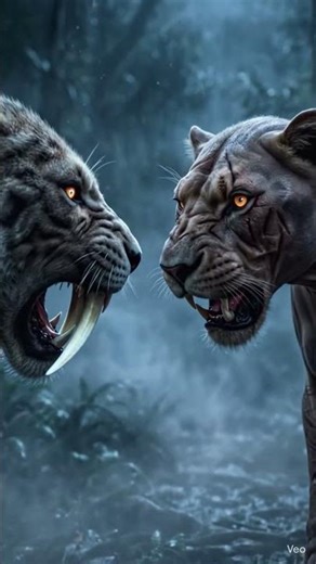Sabertooth vs Hairless Lion 😨 Who Wins? (Epic Face-Off)