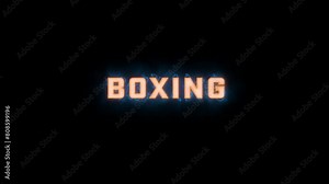 A short high quality motion graphic typographic reveal of the words "boxing" with various colour options on a black background, animated in and animated out with electric, misty elements.