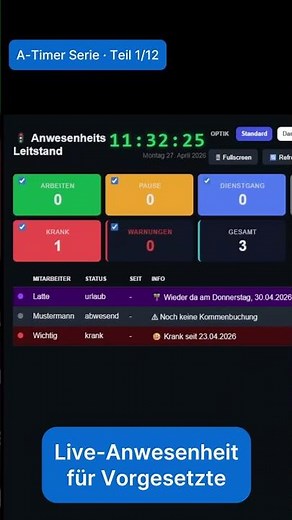 A Timer 1 von 12 – Einstempeln & Live-Anwesenheit #zeiterfassung #atimerserie #Arbeitszeiterfassung