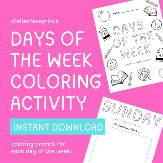 Days of the Week Coloring Sheets | Classroom Activity for Pre-k & Kindergarten | Homeschool Educational Coloring Pages | Instant Download - Etsy Australia