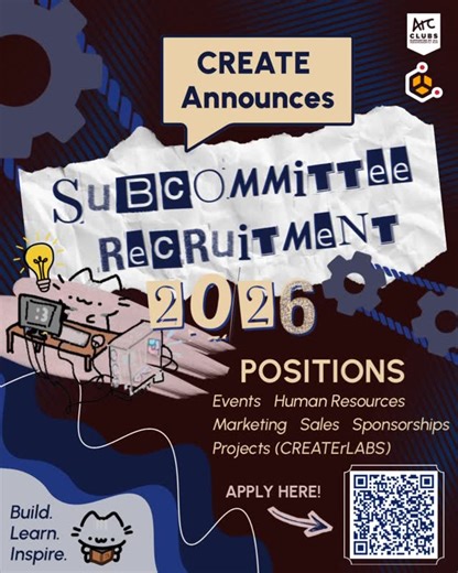 @createunsw on Instagram: "📢WHAT!? CREATE IS OPENING SUBCOM APPLICATIONS ALREADYYY😱⁉️ YES, WE ARE! For those seeking hands-on experience in engineering, innovation, and design—while collaborating on impactful projects and building lasting friendships—CREATE has a spot for you🫵 Apply before 2 March 2026 (End of Week 2) to take on roles in Events, HR, Marketing, Sales, Sponsorships, and Projects (CREATErLABS)! NOTE: CREATErLABS will have their own application form, check the next post! 🔗 Main 