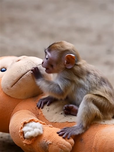 Orphaned Baby Monkey and Its Plush Toy Capture Hearts