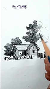 Pencil Shading House and Trees in Scenery Art #shorts #art #pencilshadingdrawing