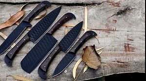 Hand Forged Chef Knife Set with Leather Roll Kit - Slicing and Peeling Butcher Knife Christmas Gift - Durable Meat Cutting D2 Steel Cooking Knives Gift for Her Kitchen and Dining - 5PCs