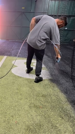 Does anyone want to blackout with me? Check out how I black out this turf for the cages. I’m a huge fan of sustainability. If you want to know how to reuse turf, this is a great example. This piece of turf was an old football field and blacking it out is a way to give it a second chance. | J Sprays