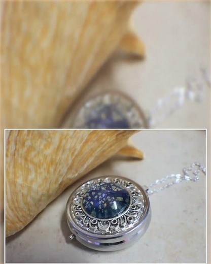 Sapphire Blue Glass Opal Music Locket